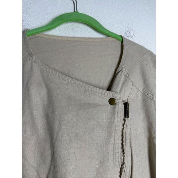 GAP Solid Tan Fitted Linen Moto Shine Jacket Lightweight Sz L Full Zip *Notes - Picture 3 of 13